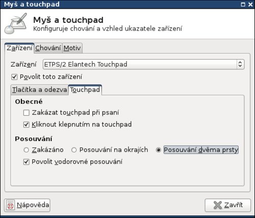 Nastavení myši a touchpadu
