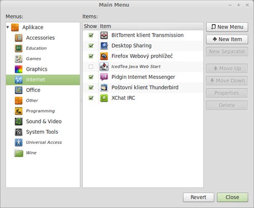 Editor menu Alacarte