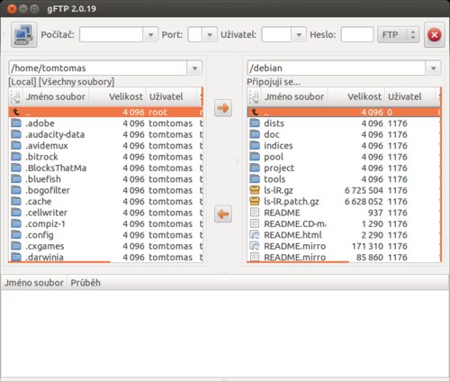 gFTP má velmi přehledné rozhraní
