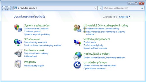 Ovládací panely ve Windows 7
