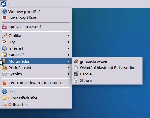 Spouštěcí nabídka v prostředí Xfce