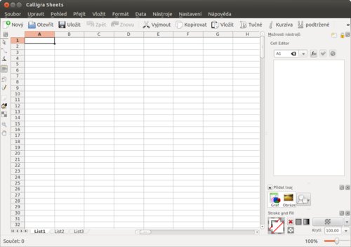 Základní prostředí aplikace Calligra Sheets