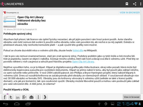 Ukázka staženého článku v prostředí aplikace Taptu pro Android