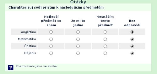 Příklad otázky typu pole s libovolným textem v záhlaví