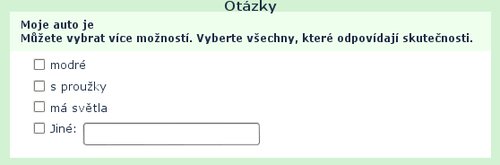 Příklad otázky s výběrem více možností a políčkem pro tvořenou odpověď