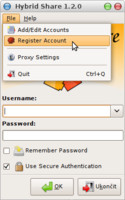 Můžete zaregistrovat účet na hybrid-share.sf.net