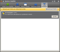 Doplněk Screengrab byl nainstalován, čeká se na restart Firefoxu