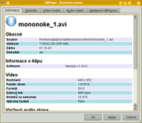 Informace o přehrávaném souboru