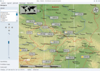 Počasí zobrazené na mapě programu Marble