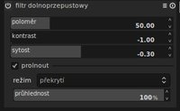 Nastavení modulu lowpass – vyjasnění tmavých partií na snímku a ztmavení světlých míst