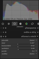 Vyrovnaný histogram a nastavený modul oříznout a otočit