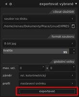 Volba exportu snímků